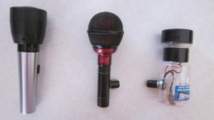 Left to right: Shure 545SD with Bulletizer, Audix Fireball with inline volume control, Bottle o' Blues: they all sound different, and that's a good thing